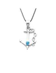 Sterling Silver and Blue Topaz Anchor Necklace Pendant with Box Chain