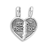 Sterling Silver Charm, .625 inch tall, Best Friends Heart Set
