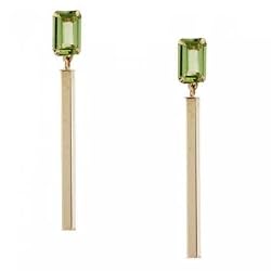 Peridot Dangling Square Bar Drop Earrings in 14K Yellow Gold