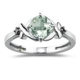 0.02 Ct Black Diamond and 0.67 Cts Green Amethyst Ring in 14K White Gold
