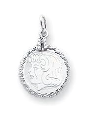 Genuine IceCarats Designer Jewelry Gift 14K White Gold Girl Head On White Gold Round Disc With Rope Charm