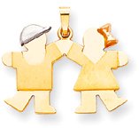 Boy Girl Silhouette Charm, Yellow/White/Pink Gold