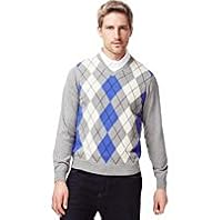 Blue Harbour Pure Cotton V-Neck Argyle Jumper