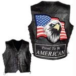 Diamond Plate - Vest Gilet Cuir Biker Chopper USA Proud to be an American - Patch dorsal - 100% cuir - Noir - Taille XL - GFVPTBAXL