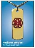 Gold Emerg Alert Medical Alert Emergency ID Necklace and Wallet Card - Diabetic
