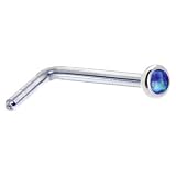 Solid 14KT White Gold 2mm Dark Blue Synthetic Opal L-Shaped Nose Ring - 18 Gauge