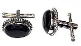 Cufflinks Pair Men Sterling Silver Onyx Gemstone Indian Style (cflng121)