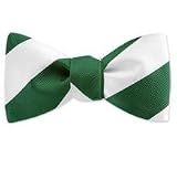 Marlon Garci 100% Silk Bow Tie - Green/White College Stripe
