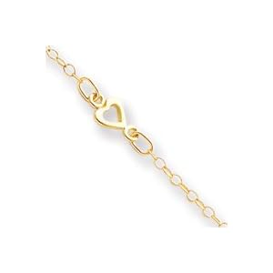 14k Fancy Heart Anklet - 10 Inch - Lobster Claw by