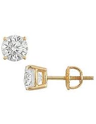 14K Yellow Gold : Round Diamond Stud Earrings 2.00 CT. TW.