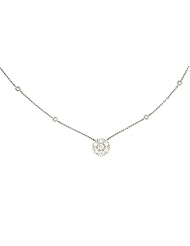 Ladies 14K White Gold 1.63Ct Round Cut Diamond Designer Flower 16" Chain Necklace 3.6Gr