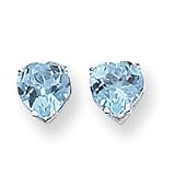 14k White Gold 7mm Heart Blue Topaz Earrings