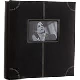 Fetco Home Decor Parkin Series, Black Faux Leather Bound Album with White Top Stitching, Holds 500 4