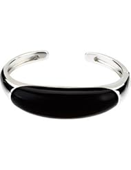 925 Sterling Silver Gen Onyx Hinged Cuff Bracelet