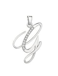 Letter "G" Initial Pendant Necklace with 10 Sparkling Genuine Diamonds, Sterling Silver - All Alphabets Available