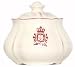 Ceramic Pottery Sugar Bowl With Crimson Red Crest Design 3.5