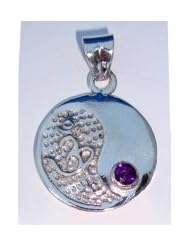 925 St Sterling Silver Yin Yang OM Ohm Chakra Pendant Purple Amethyst 1 by 1/2 inch With A Beautiful Heavily Plated St Silver Chain
