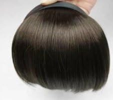 Human Hair Bangs Piece Hair Clasp Traceless Neat Bangs Human Hair Extension Piece Wig Piece Invisible False Bangs(Black)