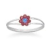 Red and Blue Crystal Flower Silver Ring