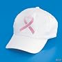 White with Pink Ribbon Cap - Breast Cancer Awareness - Ballcap Hat