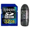 TOPRAM 32GB 32G SD SDHC Secure Digital Class 6 Memory Card with R1 Card Reader (Black)