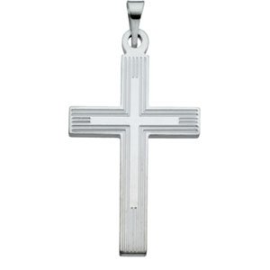 Mens Womens 14kt White Gold Cross Pendant with Embossed Cross inside the Cross