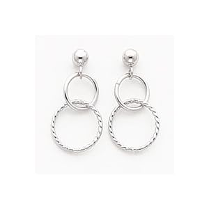 Earrings-Double Ring Dangle 14k White Gold