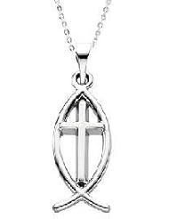 Sterling Silver FISH CROSS PENDANT Free 18incch Chain