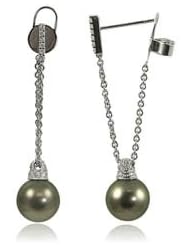 14K white gold 9-10mm Tahitian cultured pearl andn diamond (.14ctw) earrings.