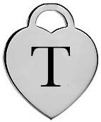 Letter T Silver Heart Charm Laser Engraved Pendant for Bracelet, Necklace &amp; DIY Jewelry (SIZE= 0.5" Tall, 0.5" Wide)