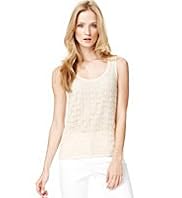 Autograph Scoop Neck Crochet Front Knitted Vest