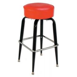 Richardson Round Top Bar Stool - Black Frame - Chrome Footrest: Red (T12) by KegWorks