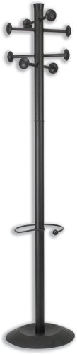 Alba Stan Hat and Coat Stand Tubular Steel with Umbrella Holder and 8 Pegs 1850mm Black Ref PMSTAN2N