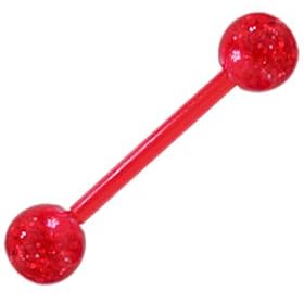 RED Bioplast UV Glitter Tongue Ring Barbell
