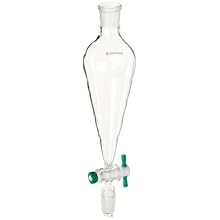 Chemglass CG-1743-10 Glass Squibb Style Separatory Funnel, with PTFE Stopcock, 25mL Capacity