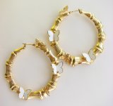 Disney Couture Gold Plated Tinkerbell Bamboo Hoops Earrings With White Butterflies Kidada Jone's...
