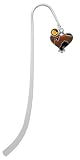Two Tone Enamel Cheetah Print Heart Silver Plated Charm Bookmark with Topaz Swarovski Drop