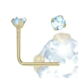 Image of Jewelco London 9ct Yellow gold Light Blue cubic zirconia claw-set Nose Stud