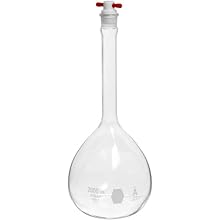 Kimble Kimax Borosilicate Glass Class A Volumetric Flask, with Color-Coded PTFE Stopper