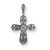 Sterling Silver 18 inch Box Chain w/ Marcasite Cross Pendant