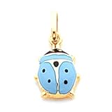 Pendant - 14k Gold Blue and Black Ladybug Enameled Necklace Pendant