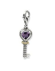 Amore Sterling Silver 14k Gold Amethyst Key Theme Charm