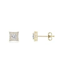 0.42 ct Princess Diamond Stud Earrings with Round Diamond Border