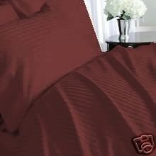 ELEGANCE Egyptian Cotton 1000 Thread Count Sateen Stripe 7 - PC Sheet and Duvet Cover Set - Burgundy Full.