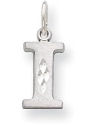14K White Gold Solid Satin Diamond-Cut Initial I Charm. Gold Wt- 0.8g.