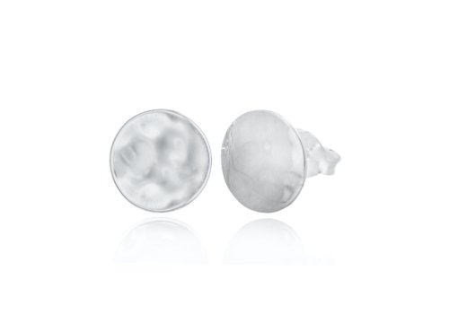 Silver Round Hammered Stud Earrings