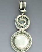 Pendant 12mm Freshwater Coin Pearl in Substantial Bezel on Vine Bail