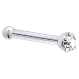 Solid 14KT White Gold 1.5mm Genuine Diamond Nose Bone - 18 Gauge