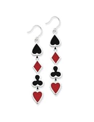 Sterling Silver Red & Black Enameled Card Suit Dangle Earrings QE1580"