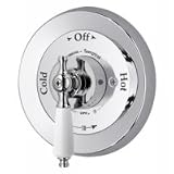 Symmons Deluxe Temptrol pressure balancing tub/shower mixing valve with white insert handle and built in choke for use with diverter tub spout D-86-2-LPO-PCB